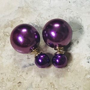Purple Pearl Double Stud Gold Earrings